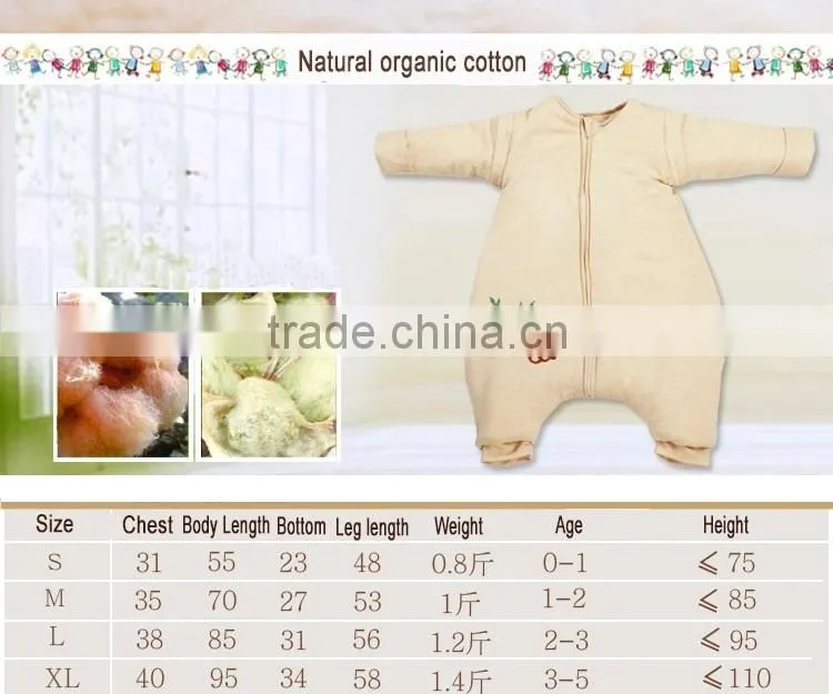 100% cotton Newborn infant baby anti kicking foot sleeping bag with Detachable sleeves for winter