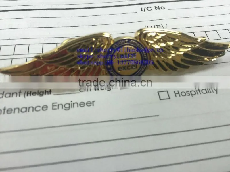 zinc alloy metal wing bagdes,gold pilot wing lapel pins, wing emblem