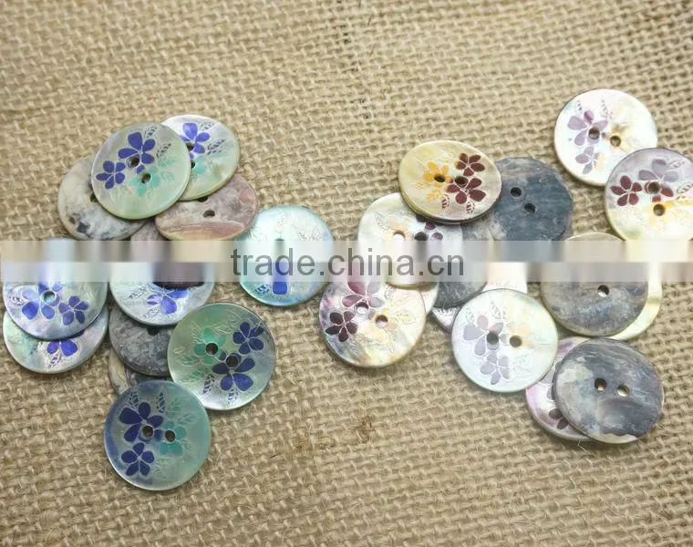 flower printed 2 holes natural Japanese akoya shell buttons