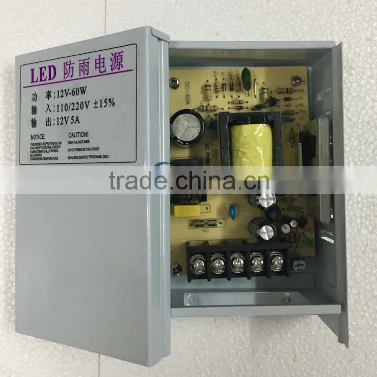 60w constant voltage rainproof 12v outdoor led switching power supply with input 100-265v ac
