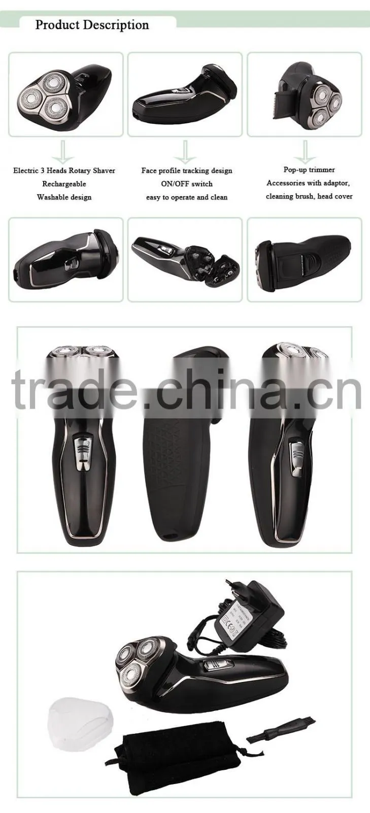 hot selling electric rechargeable led Rechargeable Electric Shaver for Men with Dual Blade Trimmer waterproof made in china