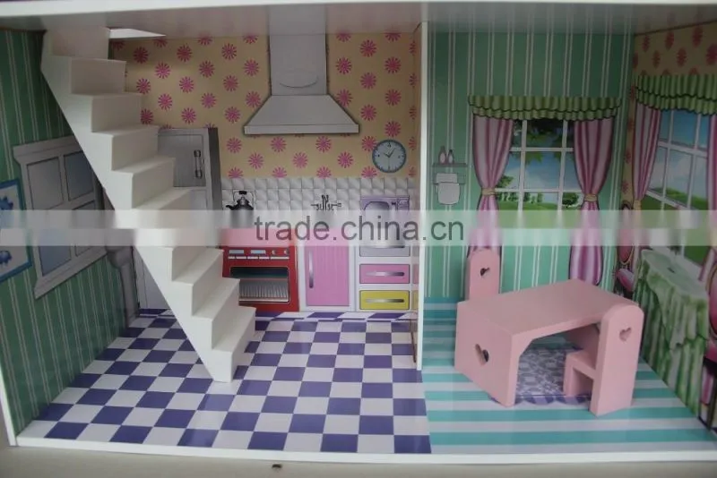children toys new 2016 design mother garden wooden house toys Strawberry pink double floor simulation Dollhouse