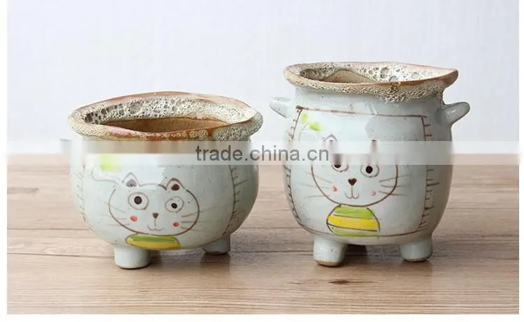 Attractive hand-painted cartoon ceramic flower pot