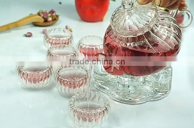 Haonai wholesale FDA embossed clear glass tea set