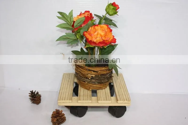 round wooden flower trolley