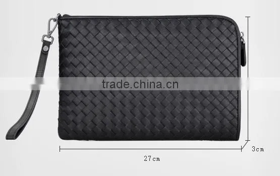 Wholesale High Quality Luxury Business Style Genuine Soft Shipskin Leather Woven Suede Wallet Envelope Bag Men Cltch Handbag