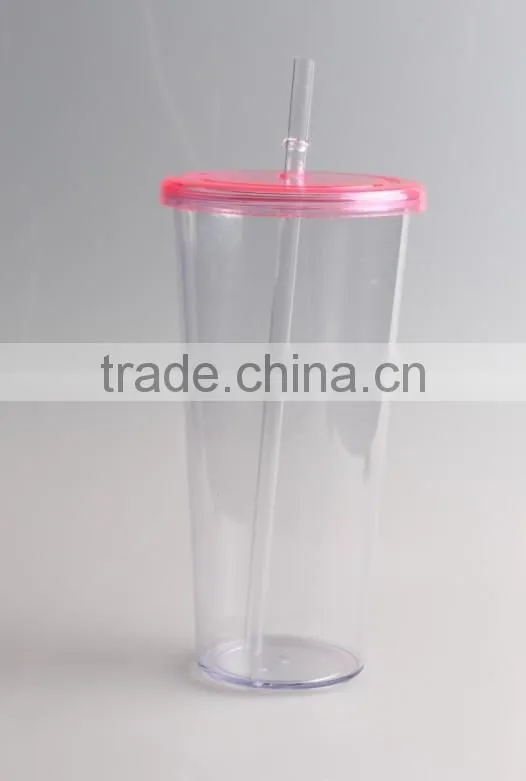 Single Wall Clear Transparent 16oz Plastic Tumbler With Straw And Lids