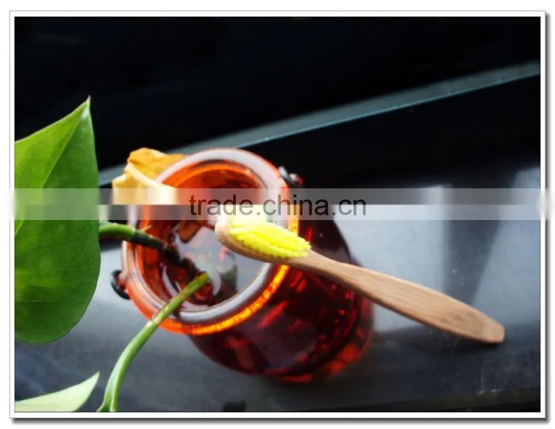 Popular simple design yellow bristle bamboo toothbrush for children