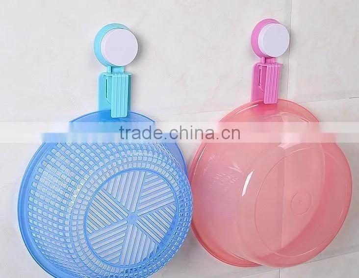 Vacuum suction cup kitchen and bathroom plastic basin hook/shelf/holder