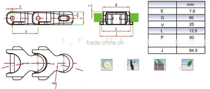 1701 1701-TAB plastic keel chain for case conveyor