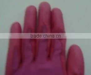 PU glove .13G red nylon liner with red pink pu coated gloves