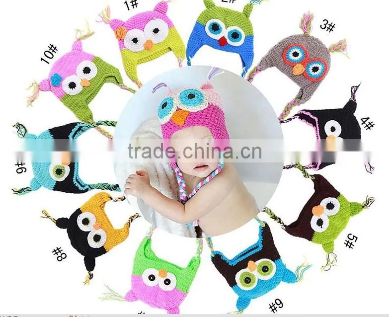 2015 kids owl animal hat Winter Crochet Hats handmade cartoon knitted hat