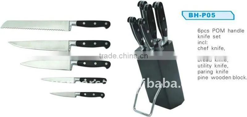 6pcs steel kitchen knife set with block,High-quality material