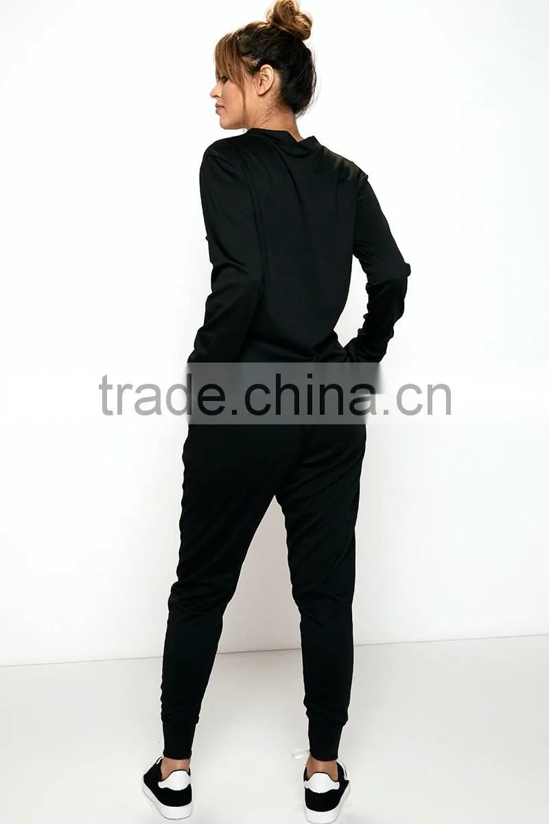 Women Cheap Fashion Tracksuit Black Plain Loungewear Set Casual Tech Fleece Polyester Elastane Tracksuits Designs