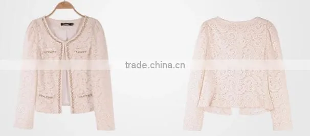 2015 ladies quality beaded coat long sleeve oem wholesale factory pink jackets coat