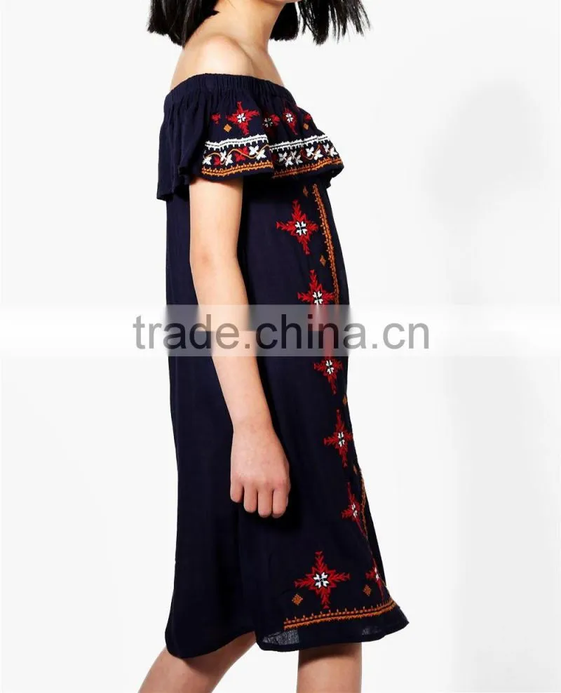 Punjabi Dress Neck Designs Baby Girl Clothes Off Shoulder Embroidered Girl Child Dress hsd2097