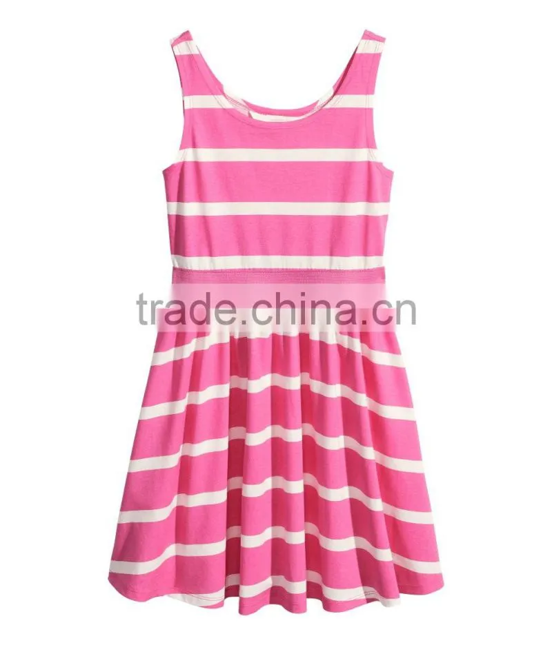 2016 Fashion Children Little Gilrs Cotton Jersey Stripe Print Dress HSD8073