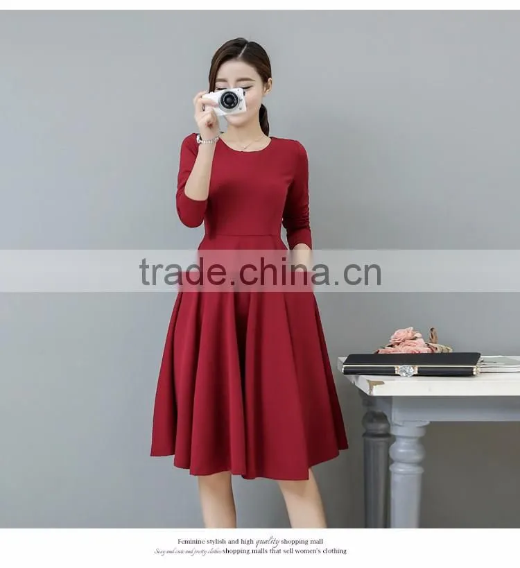 2016 customized manufacture fashionable Wholesale women plain color dress long-sleeve spring autumn ladies dress