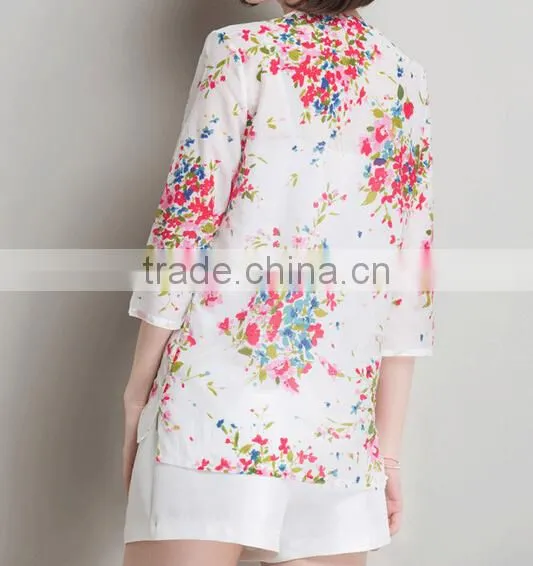Vintage Floral printed chiffon lady shirts woman casual shirts