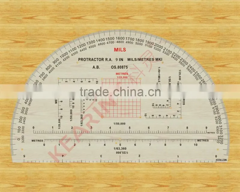 Kearing square scale protractor, plastic military protractor, with triangel scale inside 1:50000 & 1:25000 #KMP-4