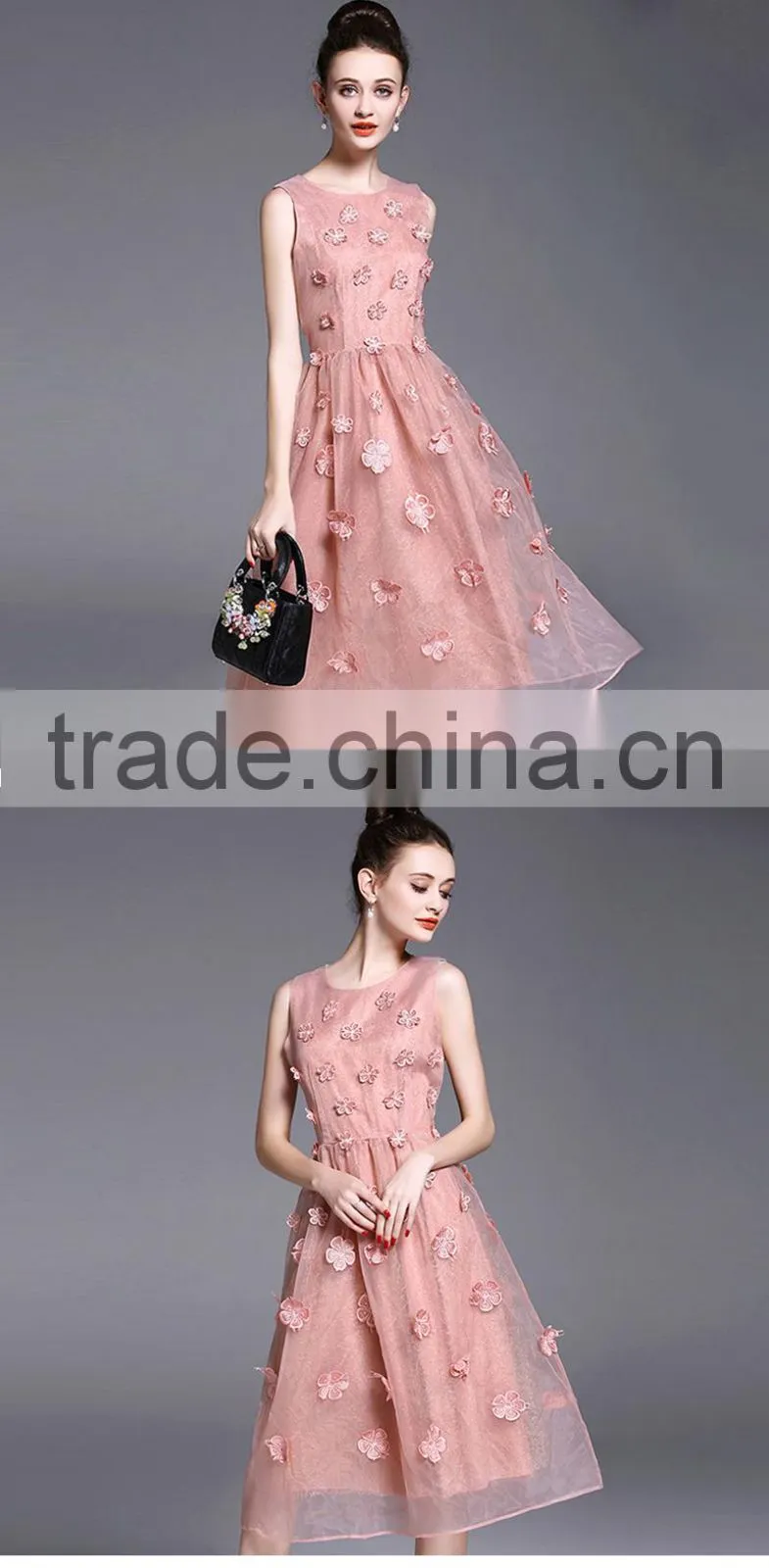 MAXNEGIO Women Ladies Sleeveless Sundress Embroidery Elegant Banquet Bubble Midi Prom Dresses