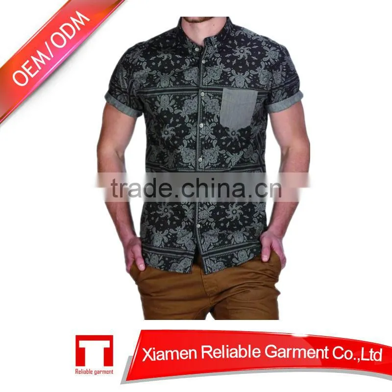 Short sleeve men's casual shirt with side pocket china clothing company