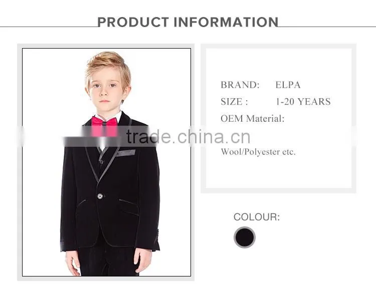ELPA NXB0027 three pieces boy suits black wholesale velvet fabric kids tuxedo suits
