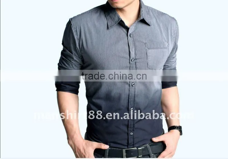 2016 latest omber stripes 100% cotton slim fit casual shirt for men