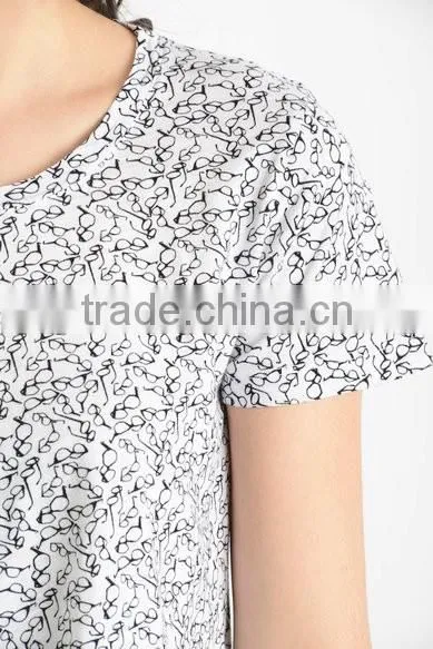 Custom Womens Spectacles Printed T-Shirts,Short sleeve Cotton printed T-shirts for women