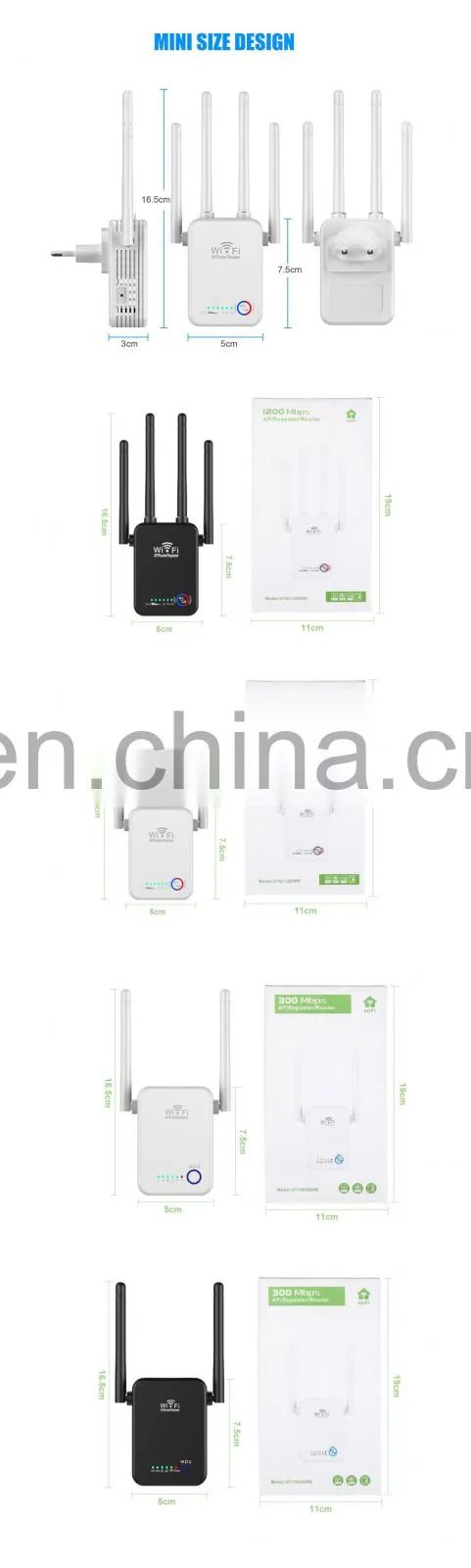 ALLINGE MDZ3113 Long Range Wireless Wifi Repeater 1200mbps Amplifier Signal Antennas Booster With Different Plug
