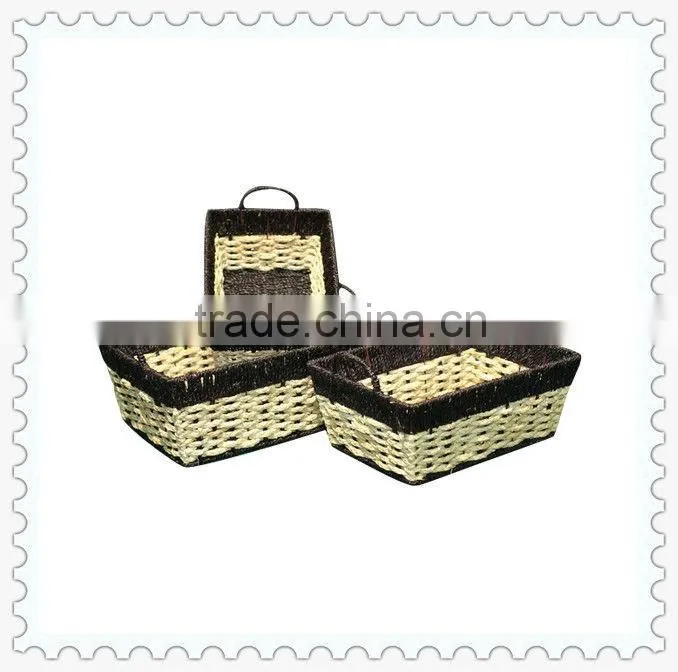 weaving flat bottom vegetable fruit storage basket with handle