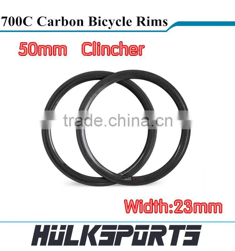 700c full carbon clincher road bicycle rims Chinese carbon rim 50mm clincher carbon bike rim