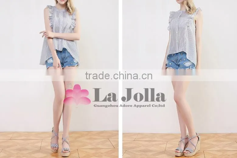 2016 New Style Rivet Short Trousers Summer Blue Fashion Jeans 248J