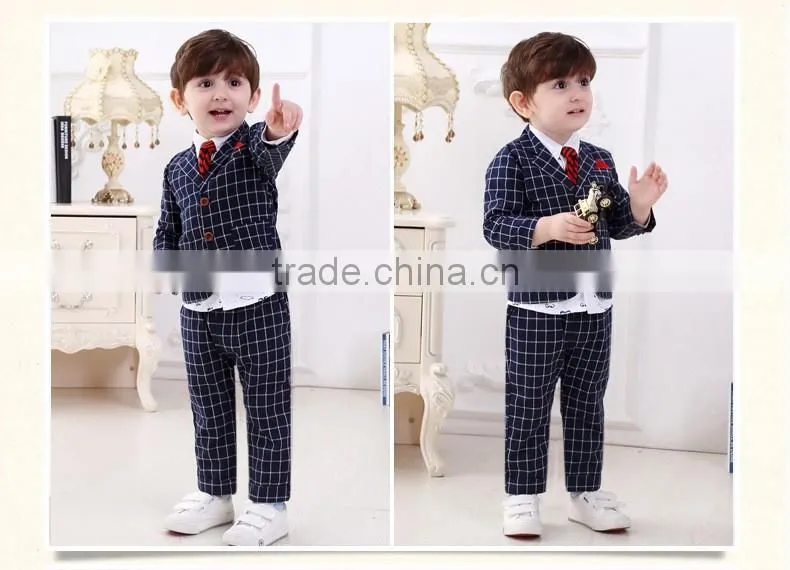 2016 spring and autumn handsome boys clothing set nevy blue plaid style 3 pieces sets baby boy clothes suit