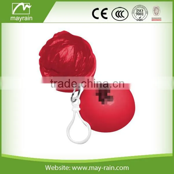 Wholesale Disposable red Rain Poncho With Keychain Ball