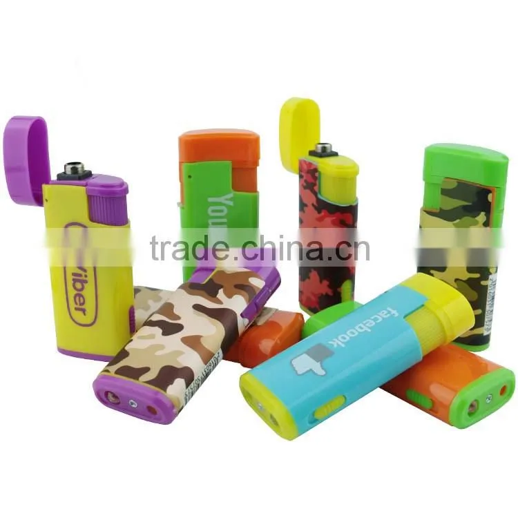 Custom printing electronic windproof cigarette lighter with LED torch