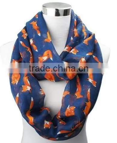 205 Foreign Trade New Loop Shawl Cute Animal Fox Print Women Fashion Scarf