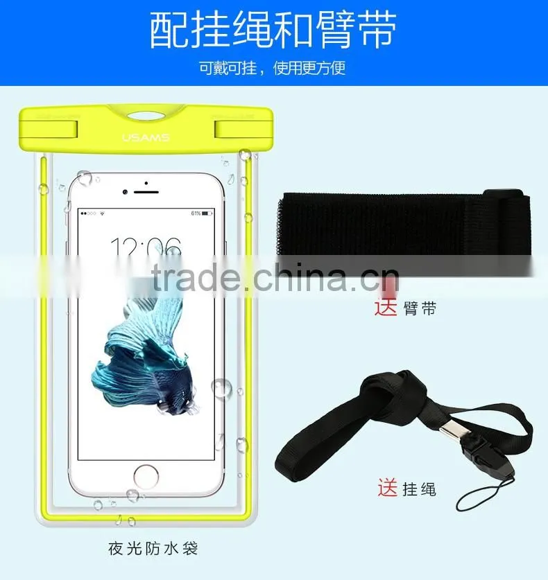 USAMS High quality TPU Glitter Waterproof bag For mobile phone below 5.5 inch 20M IPX8 Waterproof bag with armlet and strap