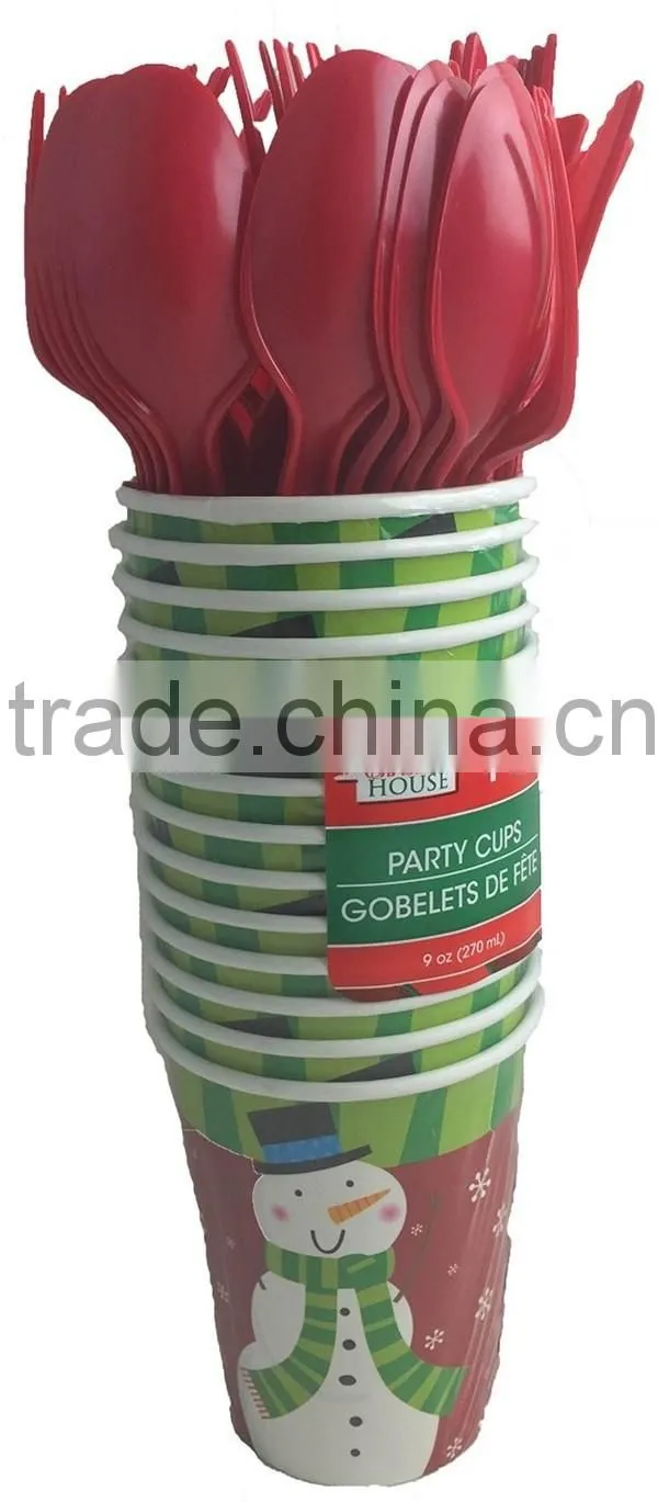Christmas Snowman Disposable and Holiday Party Snowman Dinner Plates Dessert Plates Paper Cups Paper Napkins Spoons Forks Knives