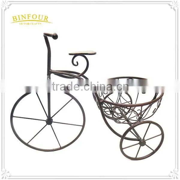 garden bicycle flower pot planter basket sculpture iron metal flower stand