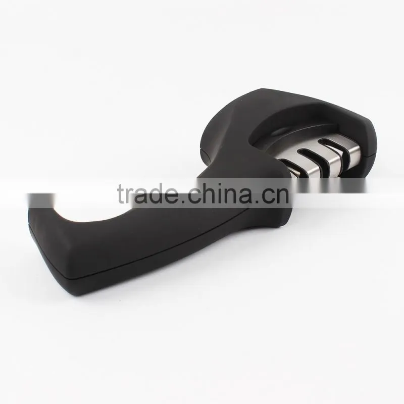Knife Sharpener, 3-Stage Knife Sharpening System, Sharpens Metal and Ceramic Knives, Black