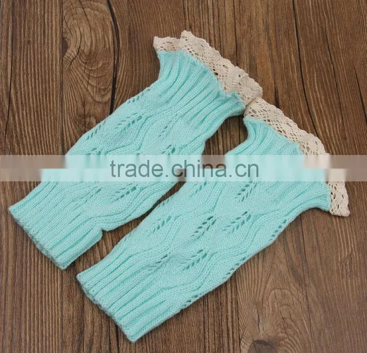 Lovely Leaves Mint Color Boot Socks Hollow Diamond Acrylic Knit Lace Boots Socks