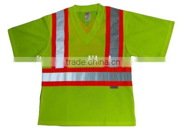Short Sleeve Man Reflective Safety Polo Shirt V-neck Yellow Color Shirt Mesh Fabric