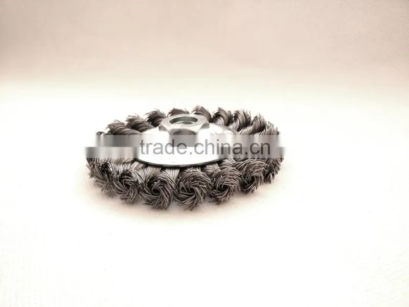 Twist knot wheel brushes with thread, diameter 100mm or 4"