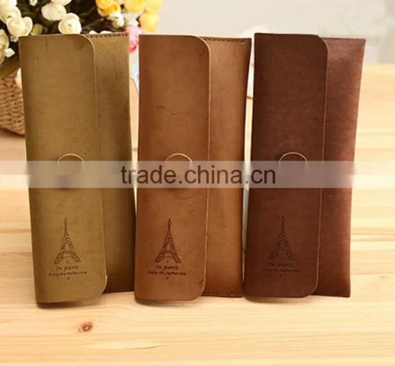 2016 retrostyle leather pencil case with flap cover