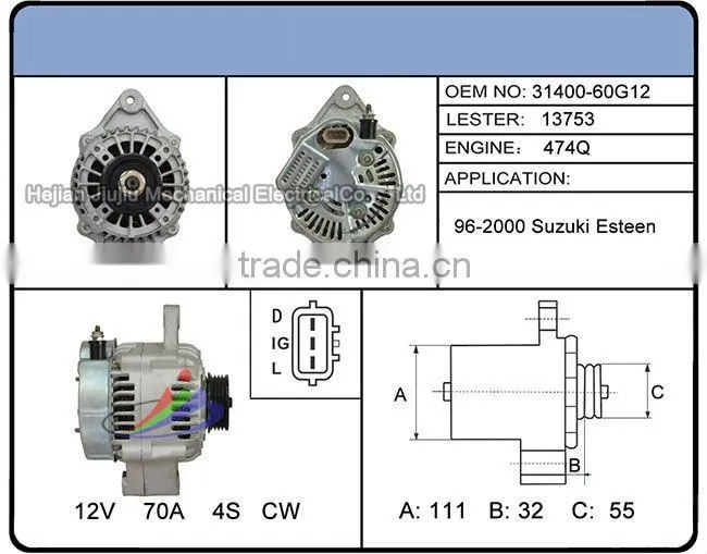 OEM 31400-60G12/Lester 13753/alternator for Suzuki Esteem