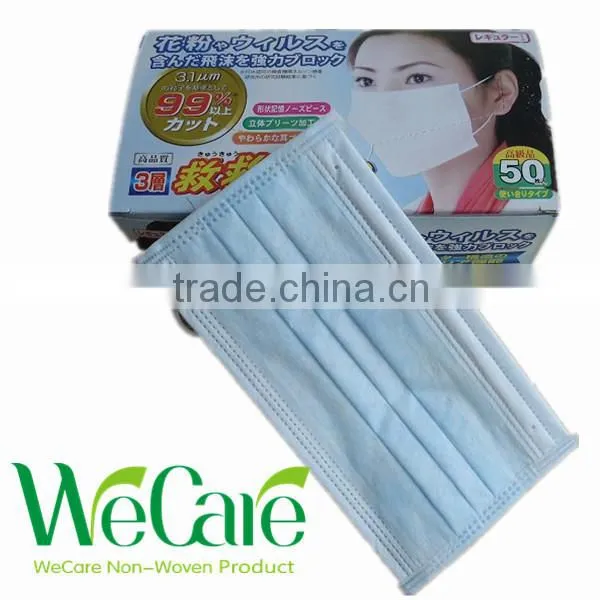 Disposable Non woven surgical 3-ply blue Hygienic Sanitary face mask with earloop 17.5*9.5cm