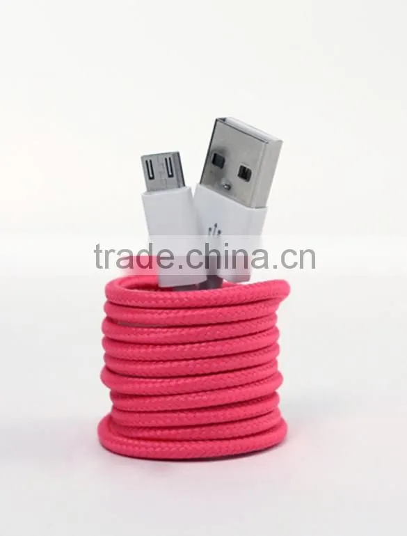 Promotional !!! Newest Stylish Colorful Braided Micro USB Cable for HTC Motorola Blackberry Mobile Phones