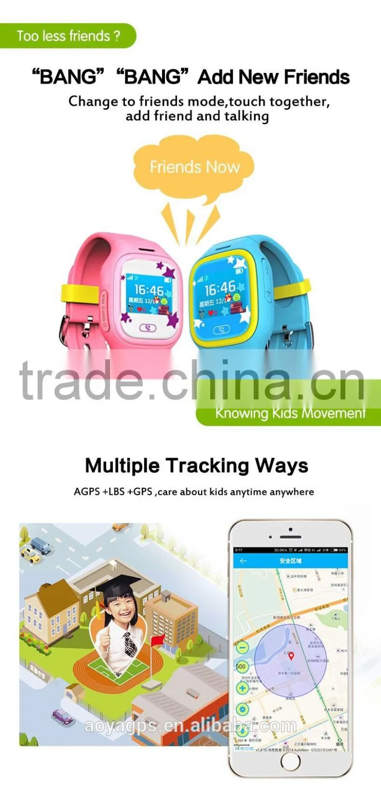 Anti-lost smart watch GPS tracker SOS security alarm monitor for kids baby pets
