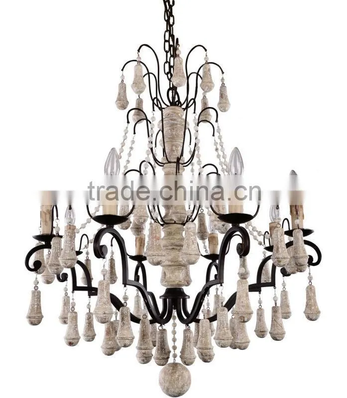led modern vintage wood beaded natural wooden chandelier